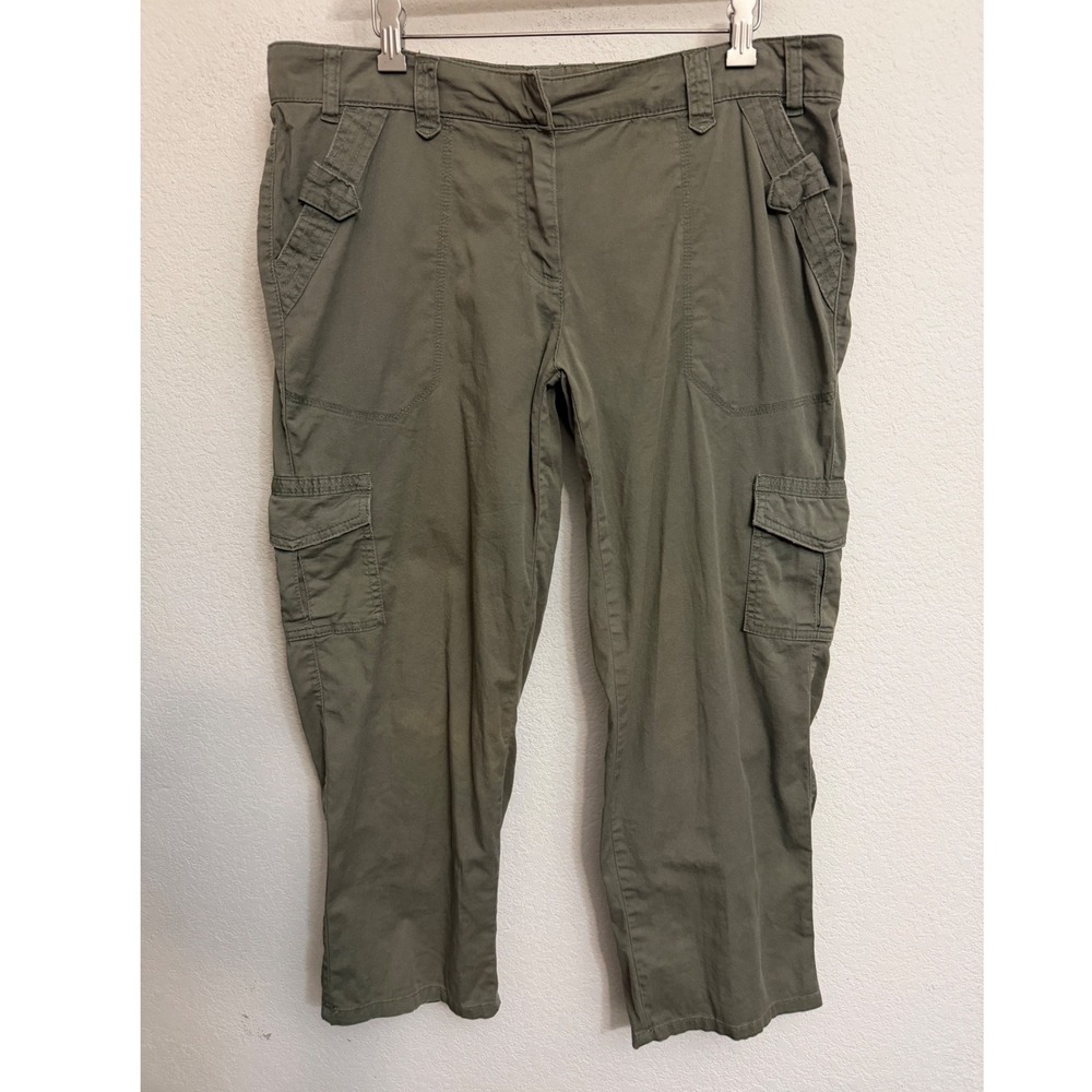 ana A New Approach Women 12 Olive Green Crop Cargo Pants Utility Stretch Cotton